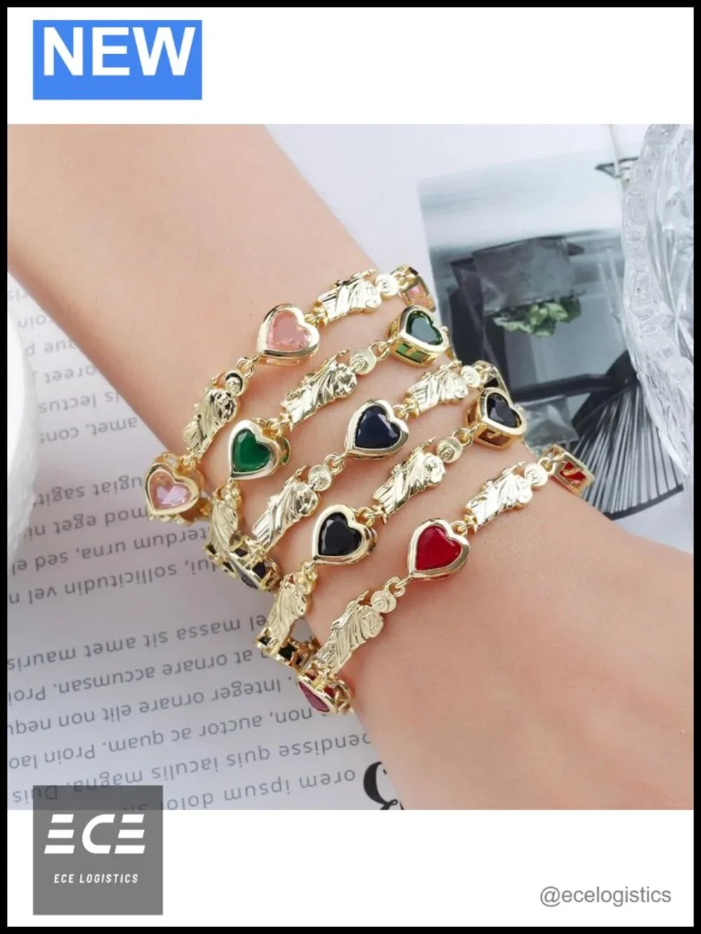 14K Yellow Gold Crystal Heart San Judas Bracelet Religious St Jude